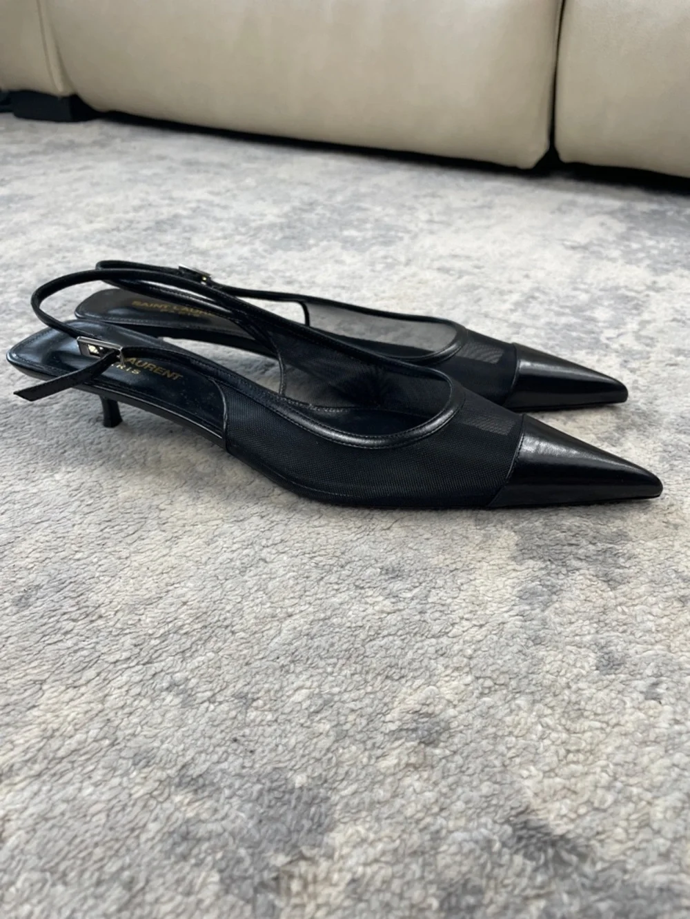 NIB Saint Laurent Oxalis Slingback Pumps Leather Mesh Kitten Heel Pointed Toe 40 - Picture 9 of 16